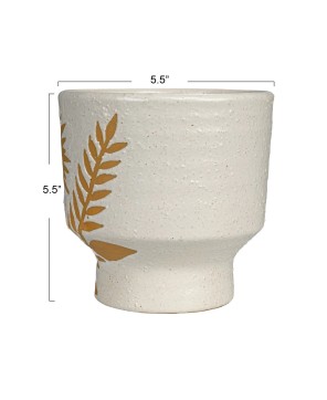 Coarse Stoneware Footed Planter – White & Mustard | Holds 5" Pot