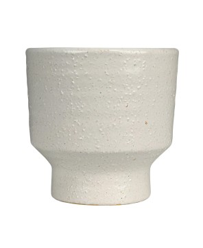 Coarse Stoneware Footed Planter – White & Mustard | Holds 5" Pot