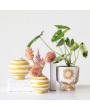 Coarse Stoneware Footed Planter – White & Mustard | Holds 5" Pot