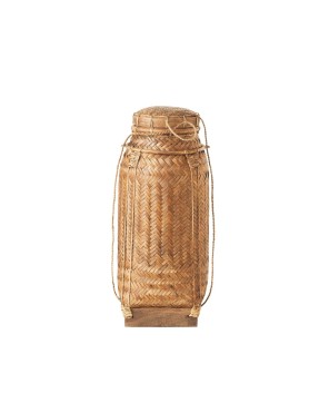 Decorative Woven Bamboo & Rattan Container with Lid – Stained Finish