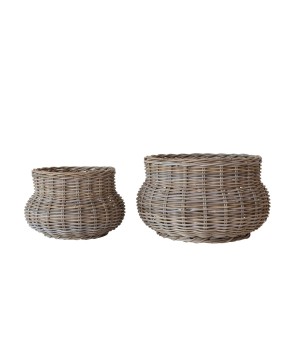 Hand-Woven Rattan Planters – Set of 2 for 18" & 16" Pots, Grey