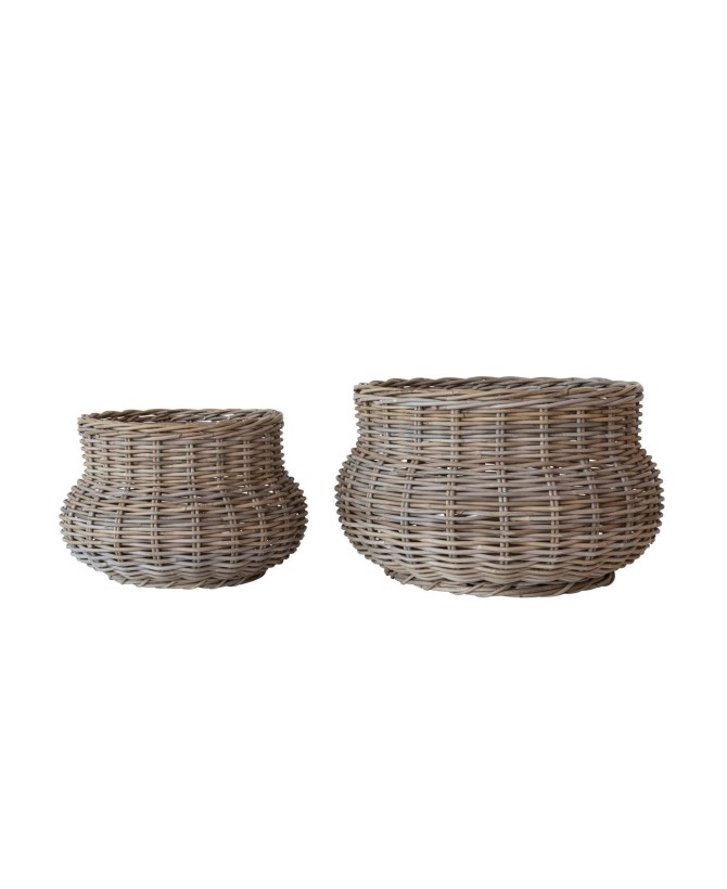 Hand-Woven Rattan Planters – Set of 2 for 18" & 16" Pots, Grey