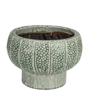 Embossed Terra-cotta Footed Vase/Planter – Green | Holds 10" Pot