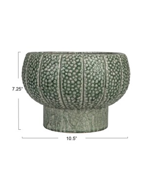 Embossed Terra-cotta Footed Vase/Planter – Green | Holds 10" Pot