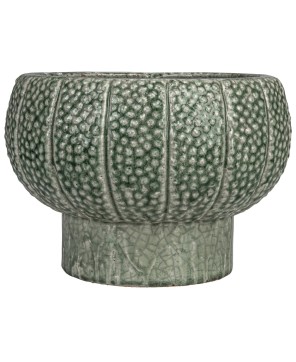 Embossed Terra-cotta Footed Vase/Planter – Green | Holds 10" Pot