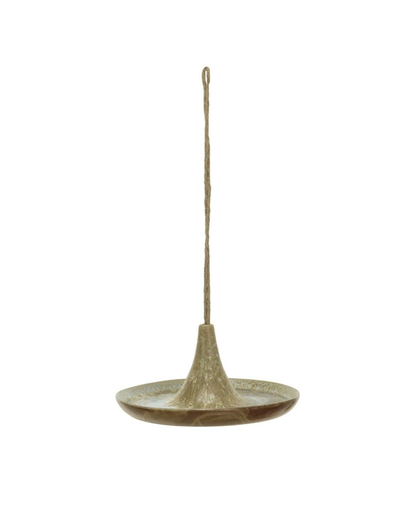 Rustic Stoneware Bird Feeder – Tan Glaze with Jute Hanger