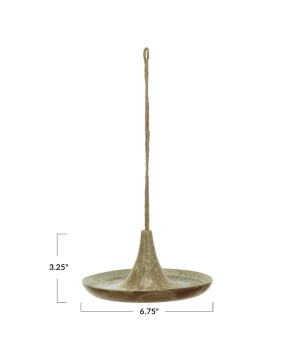 Rustic Stoneware Bird Feeder – Tan Glaze with Jute Hanger