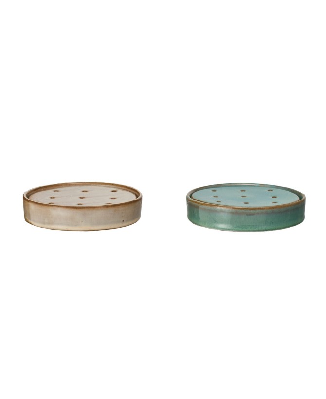 Stoneware Soap Dish with Removable Tray – Reactive Glaze, 5" Round