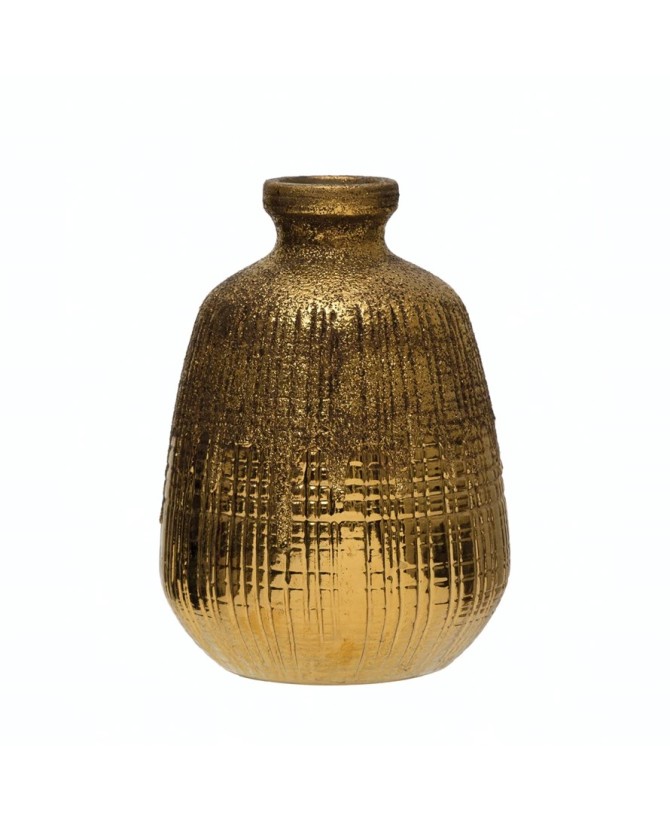 Textured Gold Terra-Cotta Vase – Elegant Decorative Accent (8”H)