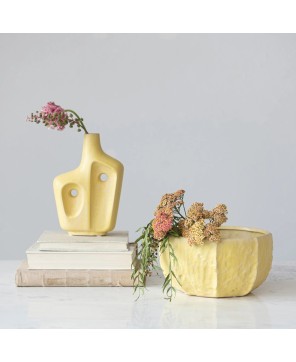 Stoneware Planter – Matte Yellow | Holds 6" Pot | Reactive Glaze