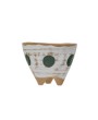 Hand-Painted Stoneware Footed Planter | Matte White, Green & Natural