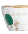 Hand-Painted Stoneware Footed Planter | Matte White, Green & Natural