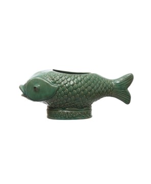 Debossed Stoneware Fish Planter – Turquoise Glaze | Coastal Home Décor