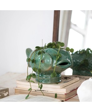 Debossed Stoneware Fish Planter – Turquoise Glaze | Coastal Home Décor