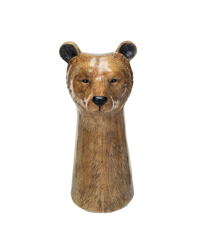 Hand-Painted Stoneware Bear Vase – Rustic Brown