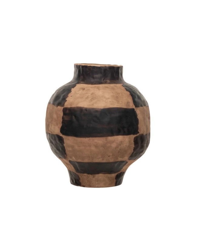 Hand-Painted Stoneware Vase – Black & Cream Reactive Glaze