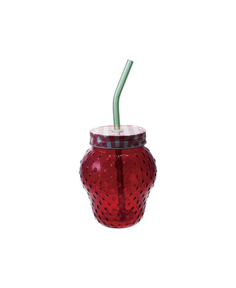 Strawberry Glass Set with Lid & Straw – Fun Vintage Drinkware Strawberry Glass Set with Lid & Straw – Fun Vintage Drinkware