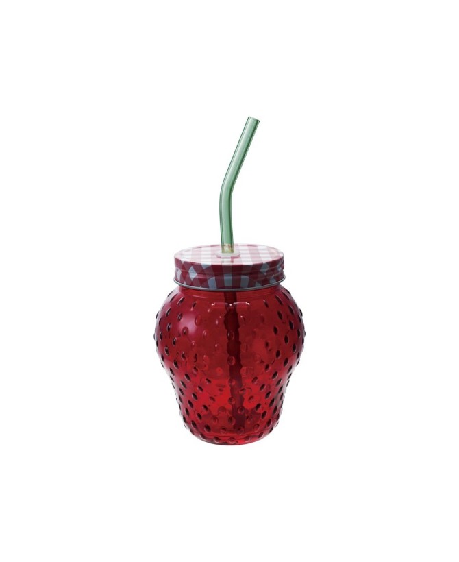 Strawberry Glass Set with Lid & Straw – Fun Vintage Drinkware