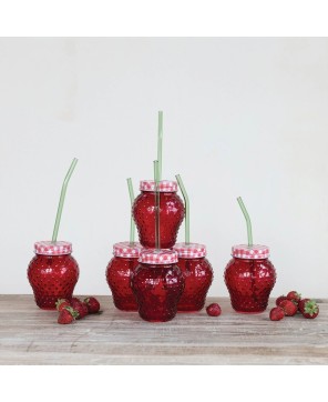 Strawberry Glass Set with Lid & Straw – Fun Vintage Drinkware