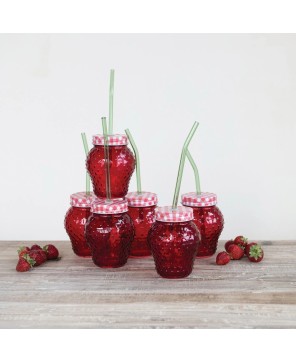 Strawberry Glass Set with Lid & Straw – Fun Vintage Drinkware