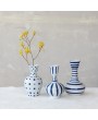 Hand-Painted Stoneware Vase – Dots & Stripes, Blue & White