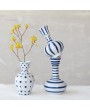 Hand-Painted Stoneware Vase – Dots & Stripes, Blue & White