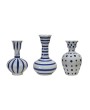 Hand-Painted Stoneware Vase – Dots & Stripes, Blue & White