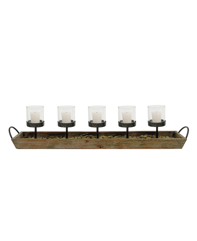 Rustic Wood & Metal Votive Holder – 5 Glass Votives for Cozy Ambiance