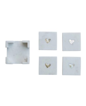 Marble Coasters with Heart Inlay & Holder – Elegant Set of 5