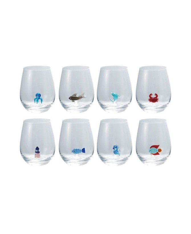 18 oz. Stemless Wine Glass with Hand-Blown Ocean Figure – 8 Styles