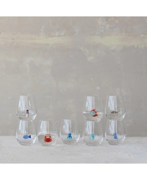18 oz. Stemless Wine Glass with Hand-Blown Ocean Figure – 8 Styles