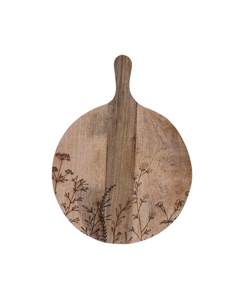 Mango Wood Cheese Board with Laser Etched Botanicals Mango Wood Cheese Board with Laser Etched Botanicals