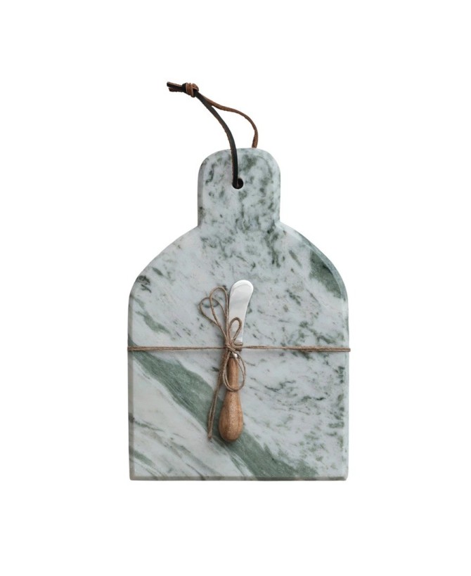 Marble Cheese Board with Canape Knife – Green Melange, Set of 2