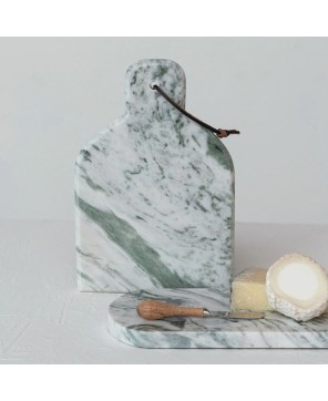 Marble Cheese Board with Canape Knife – Green Melange, Set of 2