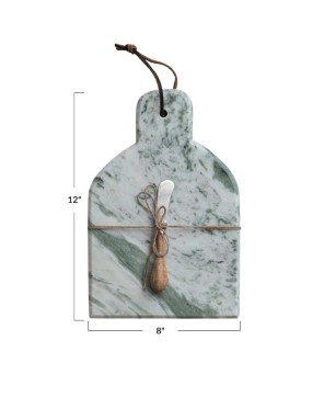Marble Cheese Board with Canape Knife – Green Melange, Set of 2