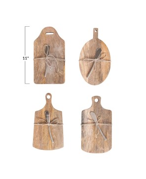 Mango Wood Cheese Board & Canape Knife Set – Natural, Set of 2