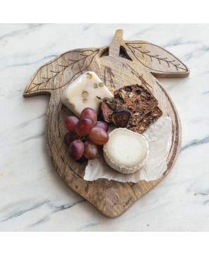 Mango Wood Lemon-Shaped Cheese Board with Laser-Etched Design