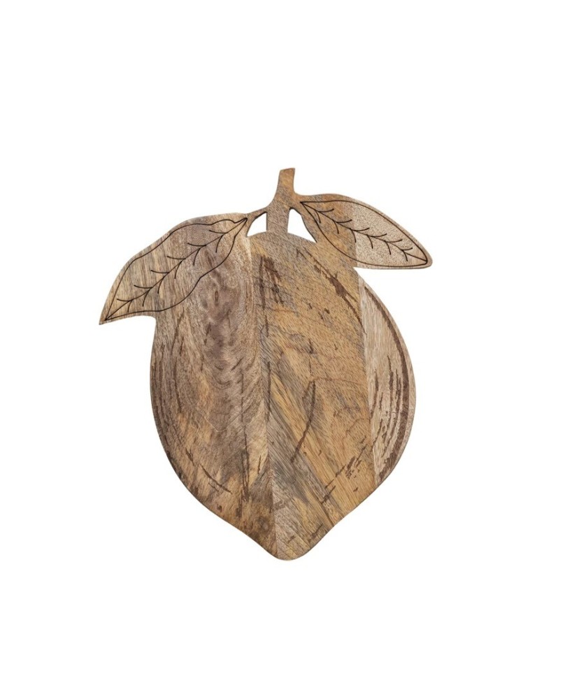 Mango Wood Lemon-Shaped Cheese Board with Laser-Etched Design Mango Wood Lemon-Shaped Cheese Board with Laser-Etched Design