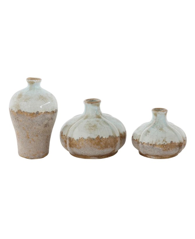 Distressed Terracotta Vases – Set of 3, Rustic Crackle Glaze