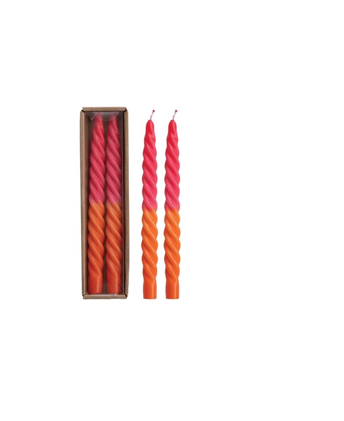 Fuchsia & Orange Ombre Twisted Taper Candles – Set of 2