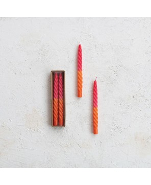 Fuchsia & Orange Ombre Twisted Taper Candles – Set of 2