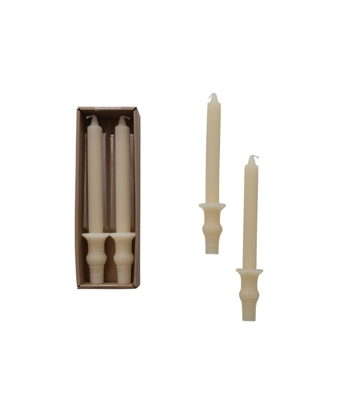 Ivory Pleated Taper Candles w/ Urn Base – Set of 2