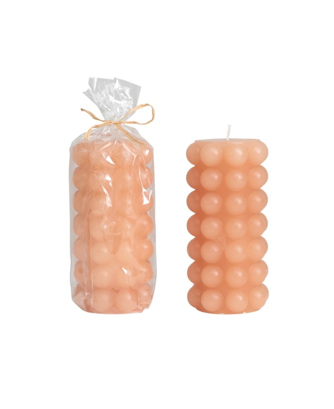 Nude Hobnail Pillar Candle – Unscented, Elegant, Textured Design