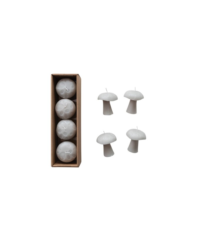 Whimsical Mushroom Shaped Candles – Grey, Set of 4 | Cozy Home Décor
