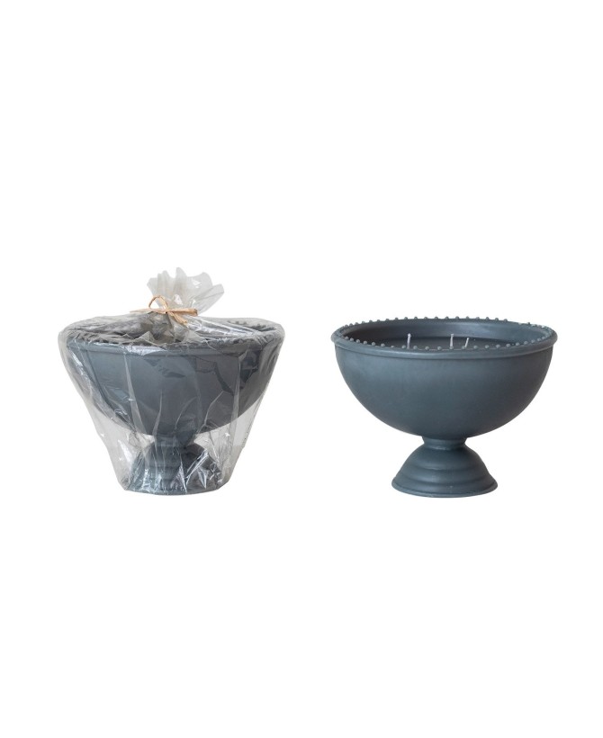 Hobnail Footed Bowl Candle – 3 Wick Unscented Teal Centerpiece