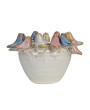 Stoneware Planter with Birds on Rim – Reactive Glaze