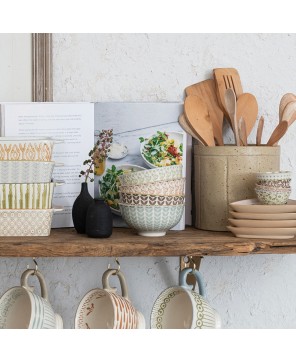 Stoneware Pinch Pot – Multi-Color, 4 Patterned Styles for Decor