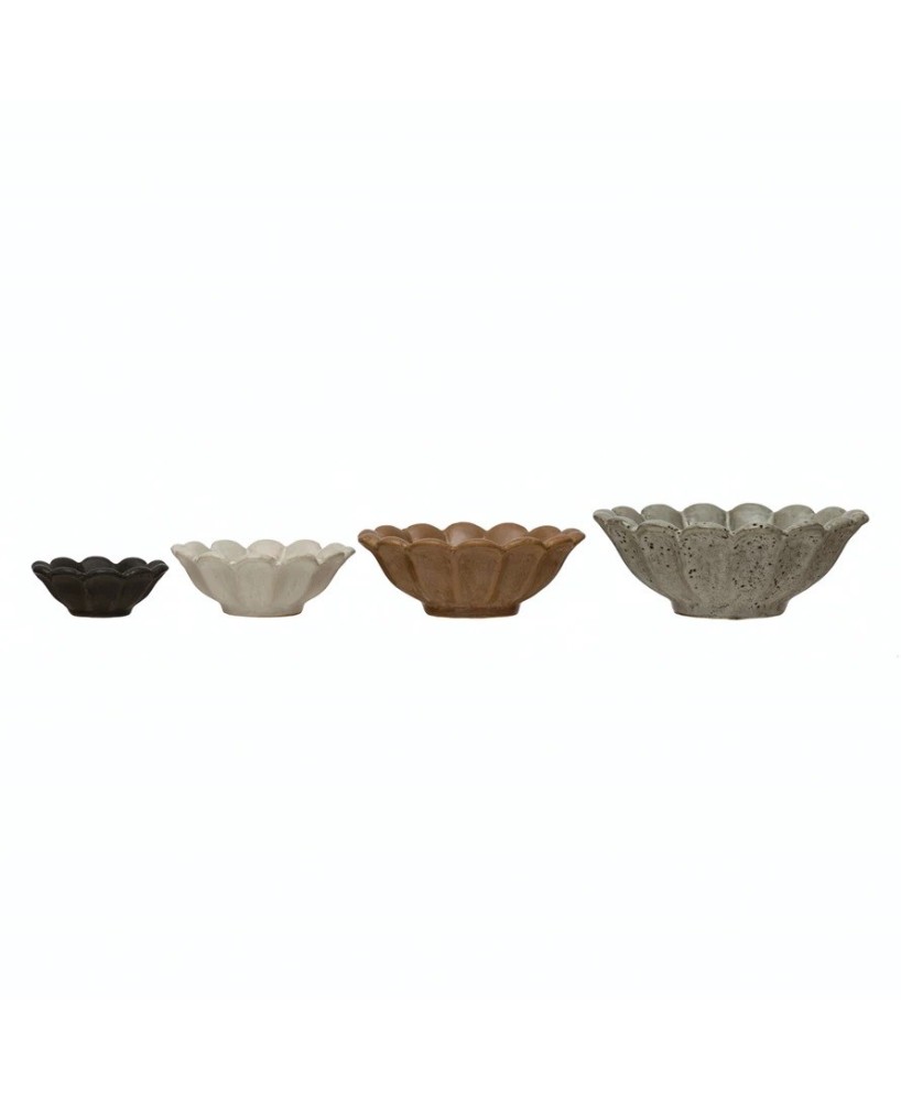 Stoneware Flower-Shaped Bowls, Reactive Glaze – Set of 4, Multi-Color Stoneware Flower-Shaped Bowls, Reactive Glaze – Set of 4, Multi-Color