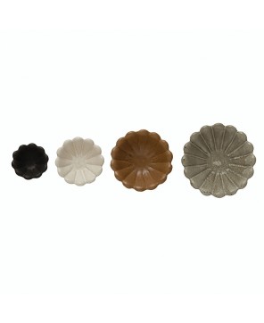 Stoneware Flower-Shaped Bowls, Reactive Glaze – Set of 4, Multi-Color