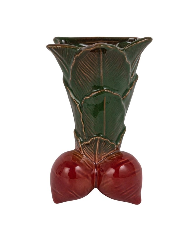 Vintage Radish Shaped Stoneware Wall Vase – Green & Red